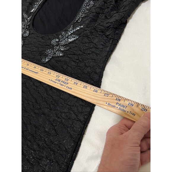FREE PEOPLE Black Sparkle Sewn Beaded Lined Party Dress Going Out Scoop Back L - Picture 13 of 16